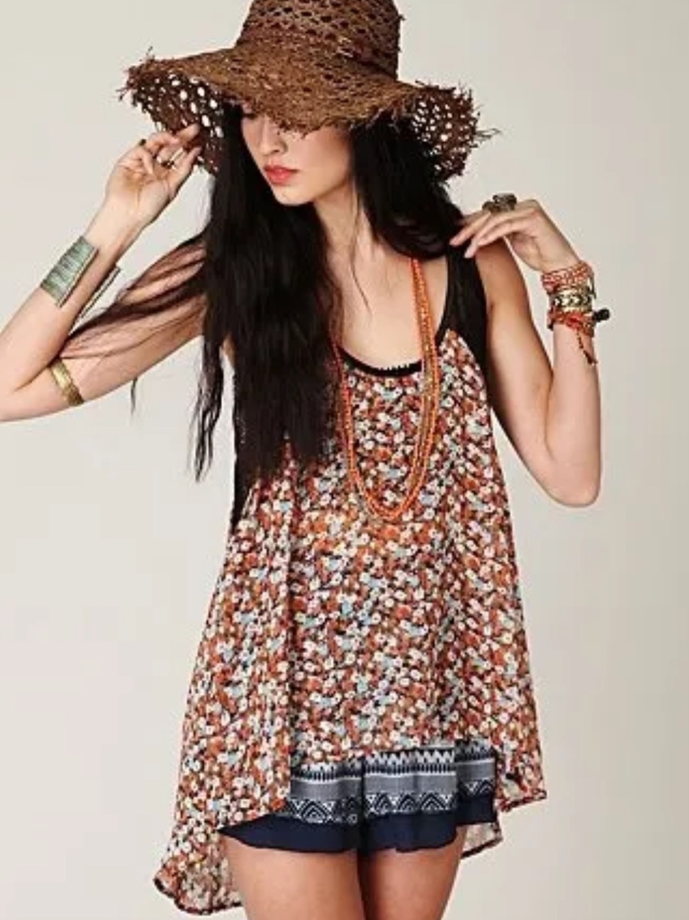 Free People High-Low Lightweight Tunic Tank Top Ditsy Floral Indie Sleaze Boho S